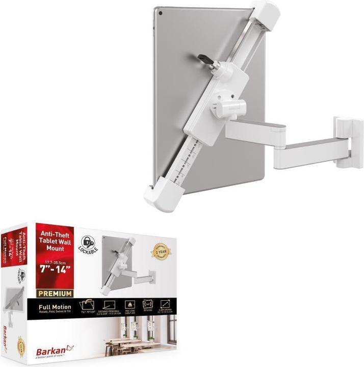 Image du produit Barkan Support mural pour tablette 7-14", verrouillable, blanc