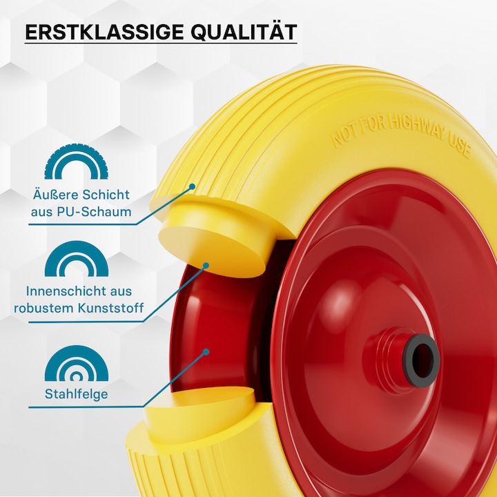 Produktbild Wiltec Schubkarren PU Rad 3.50-8 130kg Vollgummi Polyurethan Reifen pannensicher