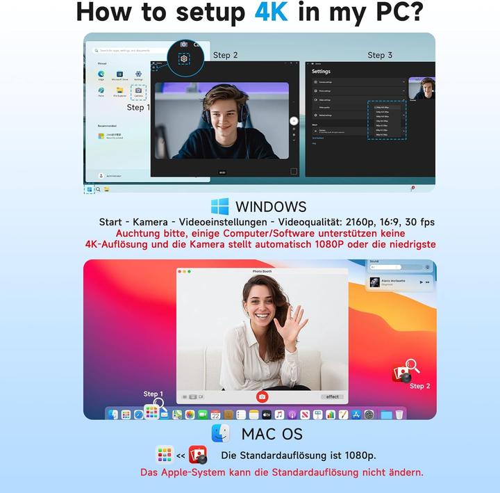 Immagine prodotto AOC AC310 Webcam 4K Ultra HD mit Autofokus & Mikrofon