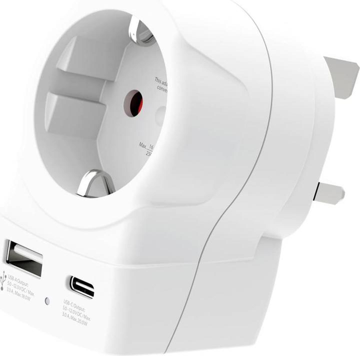 Skross Länderstecker Europe to UK USB AC20PD weiss