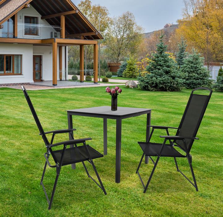 Immagine prodotto VCM Set di mobili da giardino 3 pezzi Gruppo di seduta 80x80 Vetro nero (80 cm)