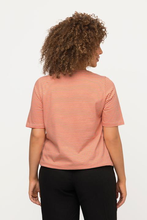 Immagine prodotto Ulla Popken Maglia classica a righe con scollo a cuore, fascia sull'orlo e mezze maniche (50, 52)