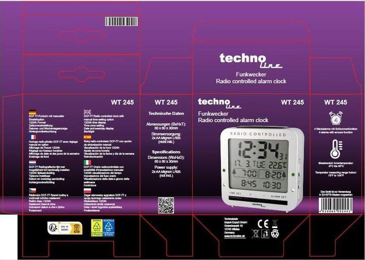 Actual product image Technoline Radio-controlled alarm clock WT 245, 4 alarms, date, day of the week, temperature, silver WT245 8