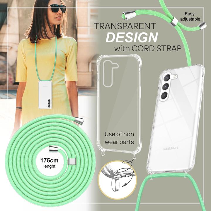 Actual product image Nalia Clear hybrid case with chain to hang around the neck