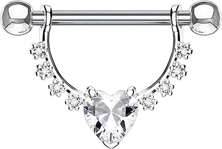 Produktbild Star Piercing Barbell silber Kristall halbbogen mit Herzkristall (ohne Messing, Chirurgenstahl 316L)