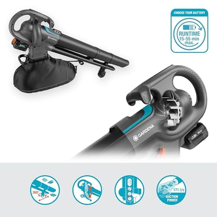 Actual product image Gardena Akku-Laubsauger/Laubbläser PowerJet Collect 18V P4A solo (grau/schwarz, ohne Akku und Ladegerät, POW (Rechargeable battery operated, Vacuum cleaners & blowers)