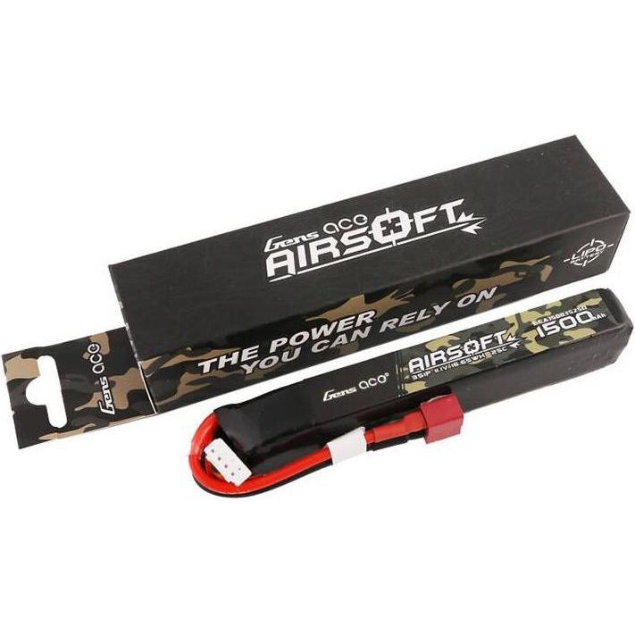 Thumbnail - Gens Ace 25C 1500mAh 3S1P 11.1V Airsoft Gun Lipo Battery with T Plug (11.10 V, 1500 mAh)