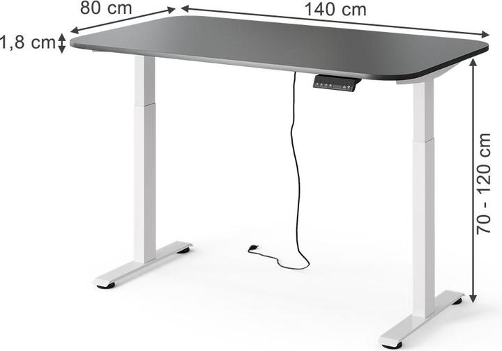 Produktbild Vicco Schreibtisch Elevate, Anthrazit/Weiss, 180 x 57.5 cm (140 x 80 x 120 cm)