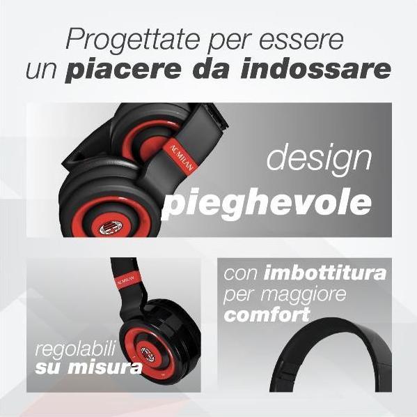 Actual product image Techmade AC Milan Wireless Headphones Over-Ear Wireless Headphones, Foldable Wireless Bluetooth Headphones, H (Wireless)