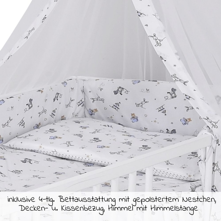 Produktbild jonka Gitterbetten Babybett-Komplett-Set Max inkl. Bettwäsche, Himmel (70 x 140 cm)