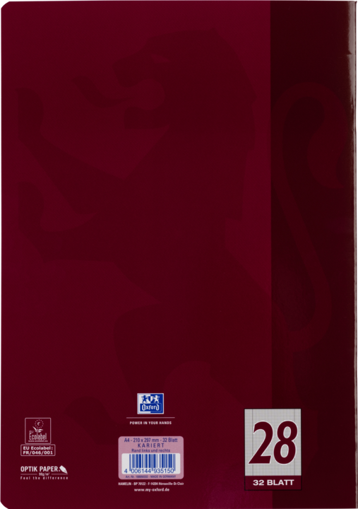 Produktbild Oxford Schulheft, A4, Lineatur 28 (A4, Kariert, Harter Einband)