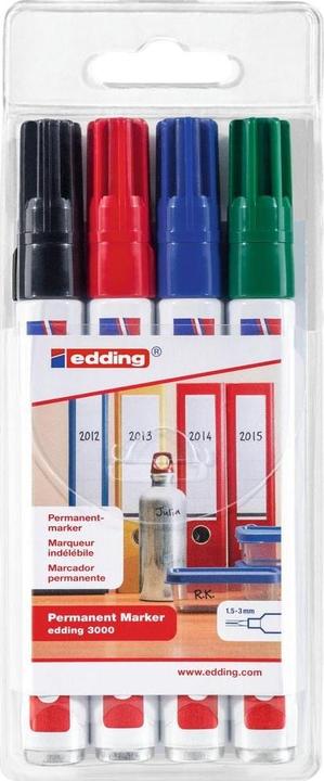 Actual product image Edding 3000 permanent marker, assorted colours 1.5 - 3.0 mm, 4 pcs. (colour assorted, 3 mm, 4 x)
