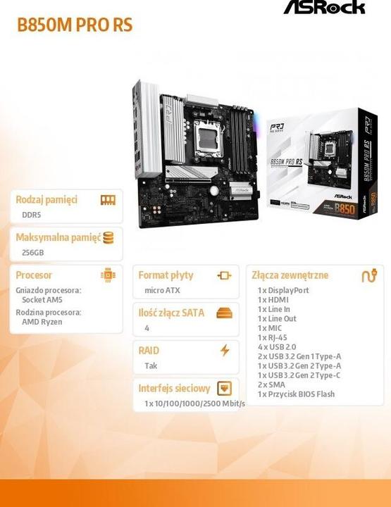 Productafbeelding AsRock B850M Pro RS (AM5, AMD B850, mATX)