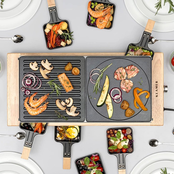 Produktbild KLAMER Raclette 8 Personen 1500W Raclette Grill mit Holzgestell