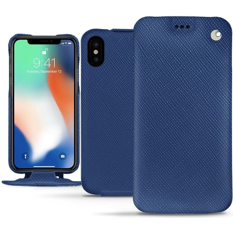Noreve Lederschutzhülle vertikal (Apple iPhone XS Max), Smartphone Hülle, Blau