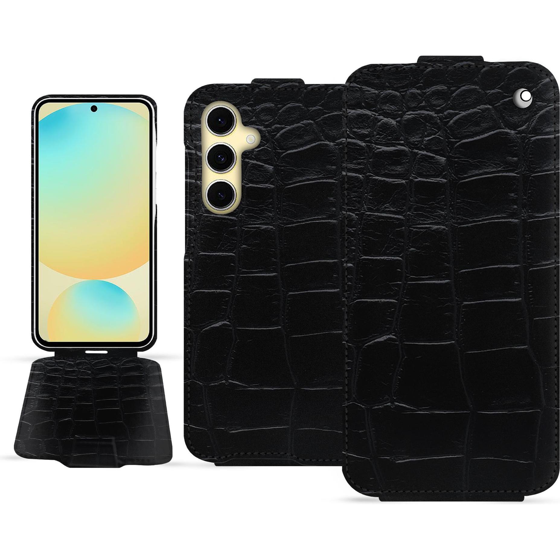 Noreve Lederschutzhülle vertikal (Samsung Galaxy S24 FE), Smartphone Hülle, Schwarz
