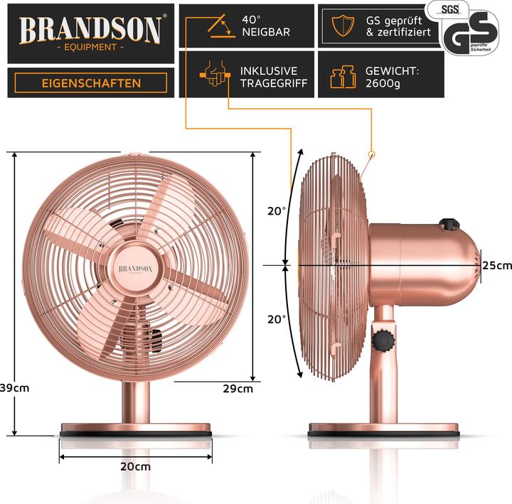 Actual product image Brandson Tischventilator Retro Design, Oszillation, Neigbar, Metallgehäuse, Lüfter 30W, 28 cm Ø, 3 Stufen (50 dB)