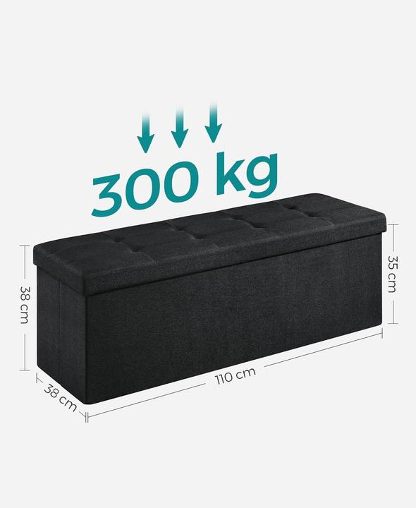 Produktbild Songmics Sitzbank Sitztruhe Stauraum Klappbar Stabil Wohnzimmer Tintenschwarz (110 cm)