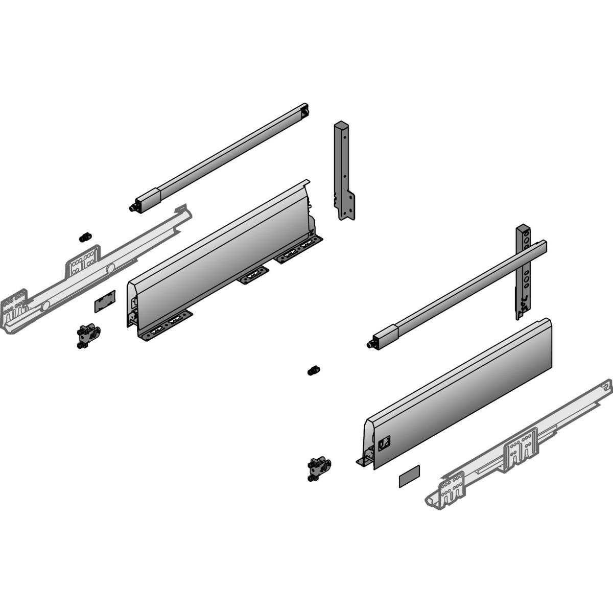 Hettich, Schubladenauszüge, Frontschubkasten Komplett-Set ArciTech 126/250, mit Längsrelin
