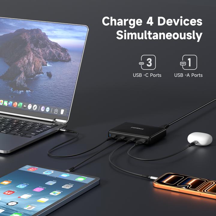 Produktbild FoneKit PD 140W Wall Charger, 3 x USB-C + 1 x USB-A, black (140 W, 4 Ports)