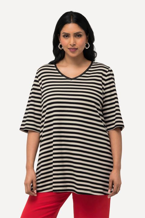 Produktbild Ulla Popken T-Shirt, Pima Cotton, Ringel, V-Ausschnitt, Halbarm (42, 44)