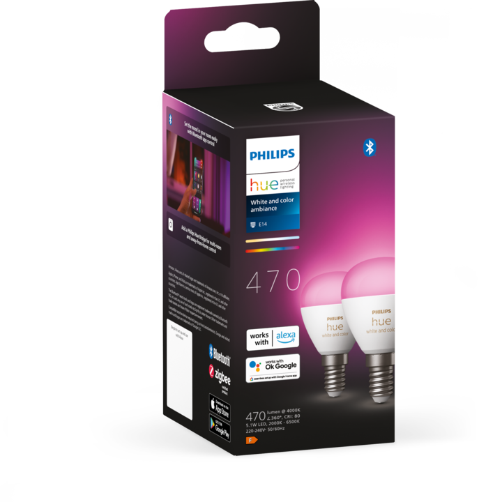 Actual product image Philips Hue White & Color Ambiance E14 Chandelier Twin Pack (E14, 5.10 W, 470 lm, 2 x, F)