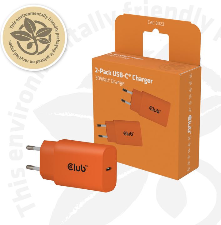 Actual product image Club 3D Club3D Lifestyle Ladegerät USB-C 30Watt, 2Stk orange retail (30 W, 1 portion)