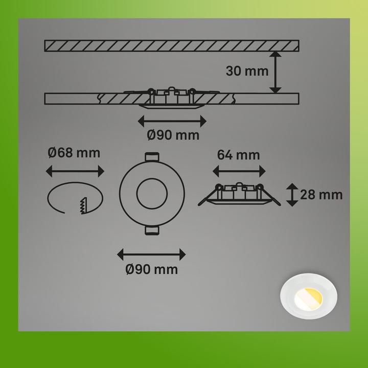 Actual product image Briloner Sustainable ultra-flat LED recessed lights set of 3 (520 lm)