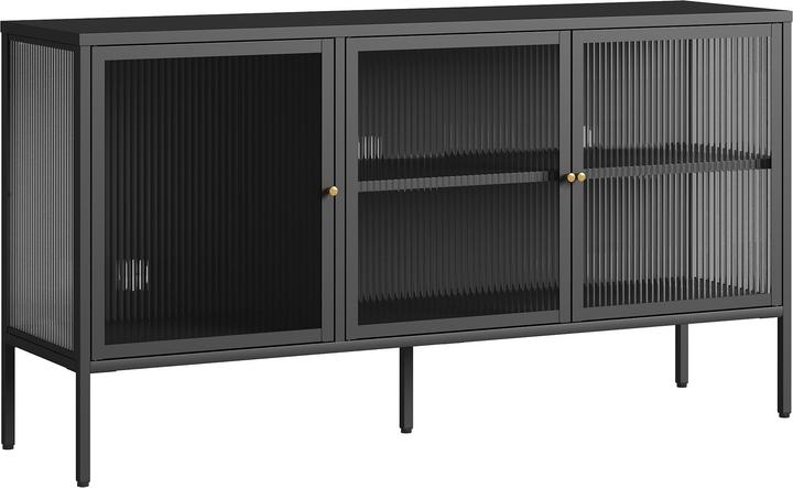 En.Casa Vitrinen-Sideboard Vinterhavn Stahl 3-türig 80x150x40 cm Schwarz
