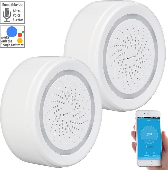 Actual product image VisorTech Set of 2 Alarm Siren with WLAN & App, Comp. with Alexa & Google Assistant