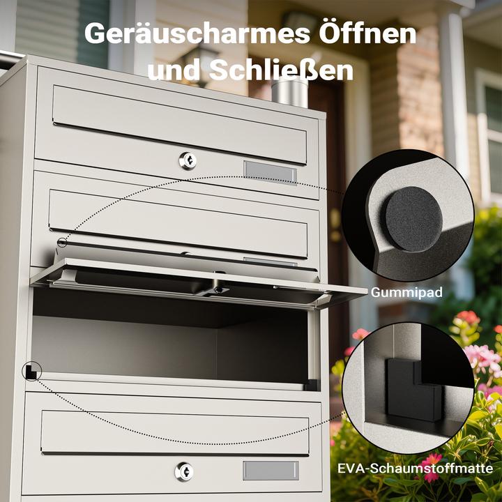 Produktbild Wiltec 5er Briefkastenanlage Edelstahl 513x270x1500mm Standbriefkasten Post