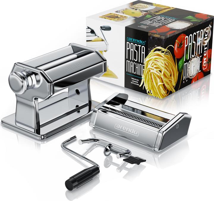 Image du produit Arendo Nudelmaschine, Manueller Pasta Maker, Edelstahl, Nudelpresse, 7 einstellbare Stärken, Duplexvorsatz