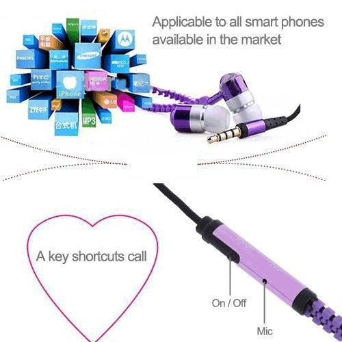 Actual product image Hermex Stereo Bass Zipper In Ear Headphones Microphone + Gold Plated AUX Plug + ON OFF - Purple (Cable)