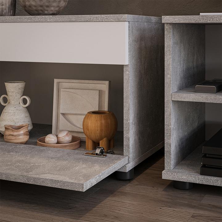Produktbild Vicco Wohnzimmerschränke Berno, Beton/Weiss, 2 Teile (70.80 x 35.30 x 38.90 cm)