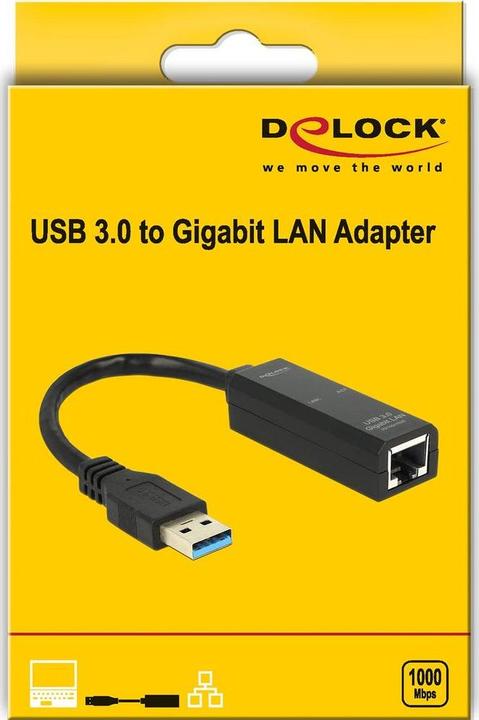 Produktbild Delock USB3.0 zu LAN Adapter, schwarz (USB 3.0, RJ45 (1x))