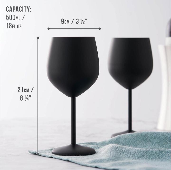 Actual product image Oak & Steel Stainless steel wine glasses black matt set of 2 (50 cl, 2 Glasses, Wine glasses set)