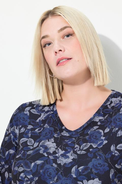 Produktbild Ulla Popken Longshirt, A-Linie, Allovermuster, V-Ausschnitt (58)