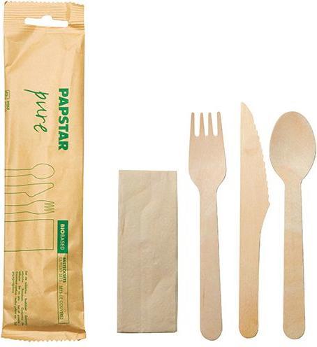 Papstar Besteckset "pure" : Messer Gabel Löffel Serviette in Papierbeutel (1x)