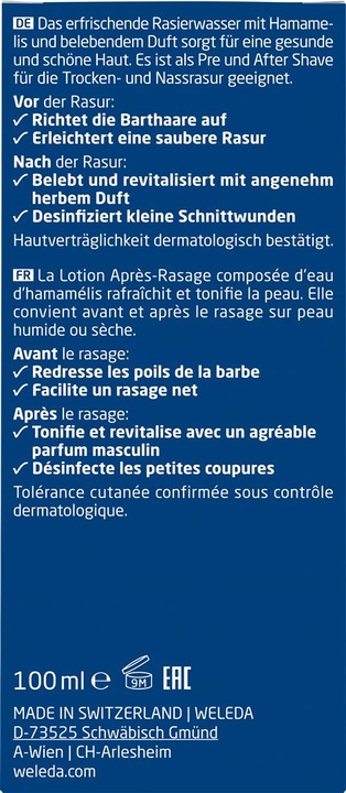 Nährwerte und Zutaten Weleda Rasierwasser (100 ml, Rasiergel)