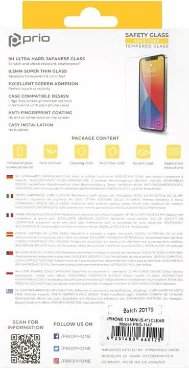 Produktbild prio Tempered Glass Screen Protector (1 Stück, Apple iPhone 13 mini)