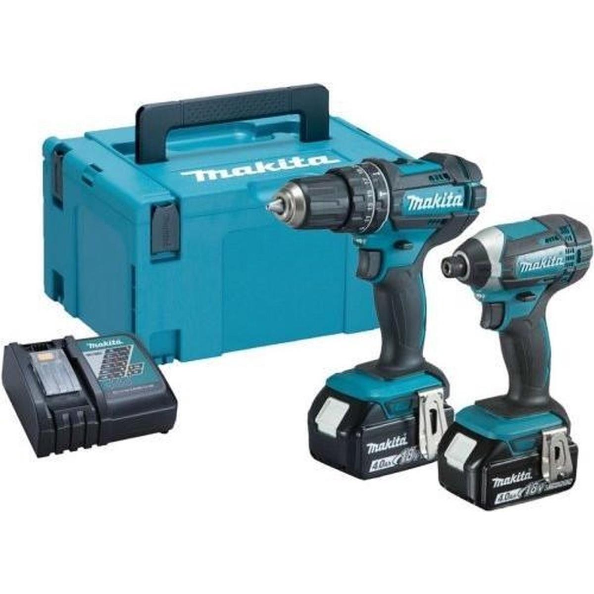 Makita, Trapano + Avvitatore a batteria, DLX2131MJ 18V Li-Ion accu klopboor-/schroefmachine (DHP482) e slagschroevendraaier (DTD152) combiset