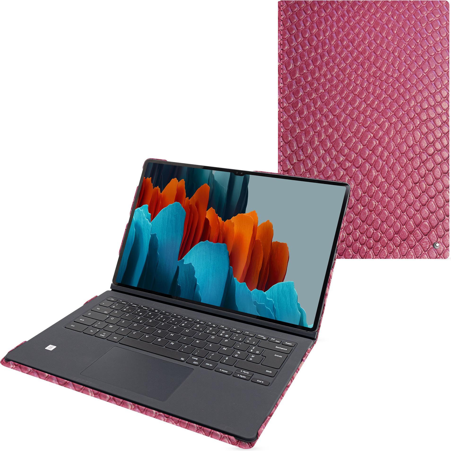 Noreve Lederschutzhülle Samsung Galaxy Tab S9 Ultra + Book Cover Keyboard (Galaxy Tab S9 Ultra), Tablet Hülle, Rosa