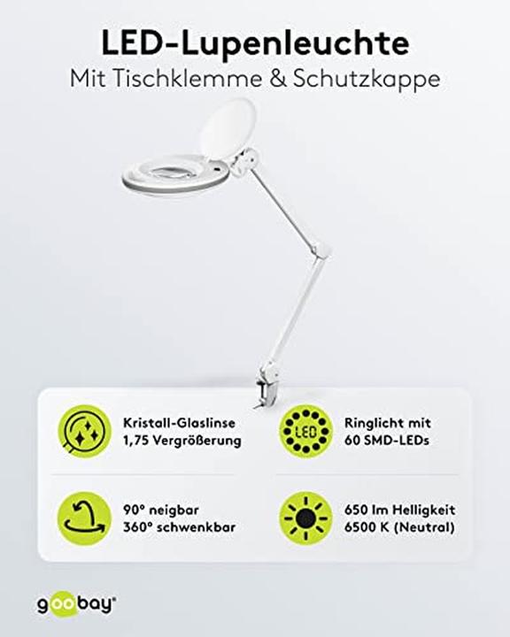 Actual product image Goobay LED clamp magnifier lamp, 8 W (650 lm)
