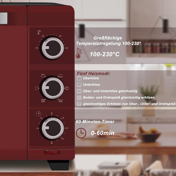 Produktbild Woltu Mini Backofen 32 Liter, Schwarz+rot