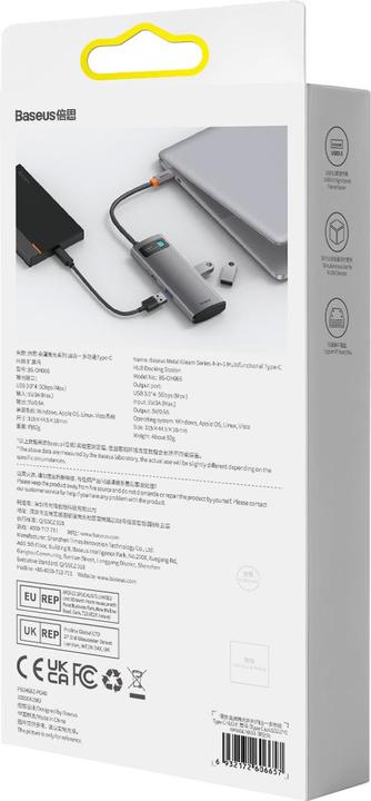 Actual product image Baseus Metal Gleam Series 4-in-1 Multifunctional Type-C HUB Docking Station GrayType-C to USB3.0*4 (USB-C, 4 Ports)