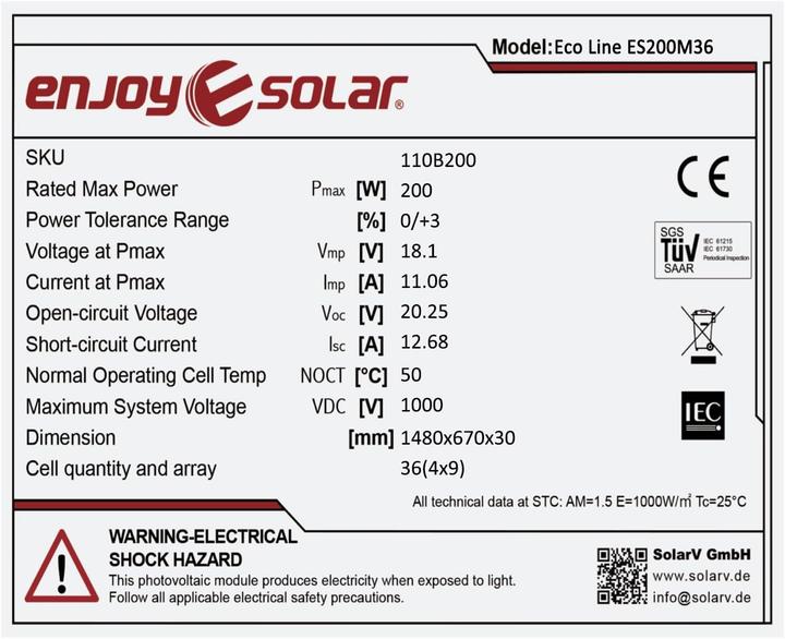 Actual product image Enjoy solar Mono Classic (200 W, 10.90 kg)