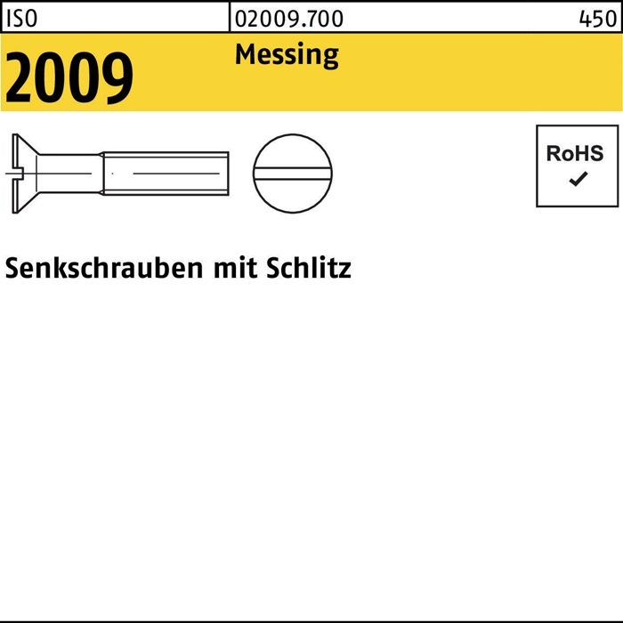 Produktbild Senkschraube ISO 2009 m.Schlitz M 3 x 12 Messing (200 Schrauben pro Stück)