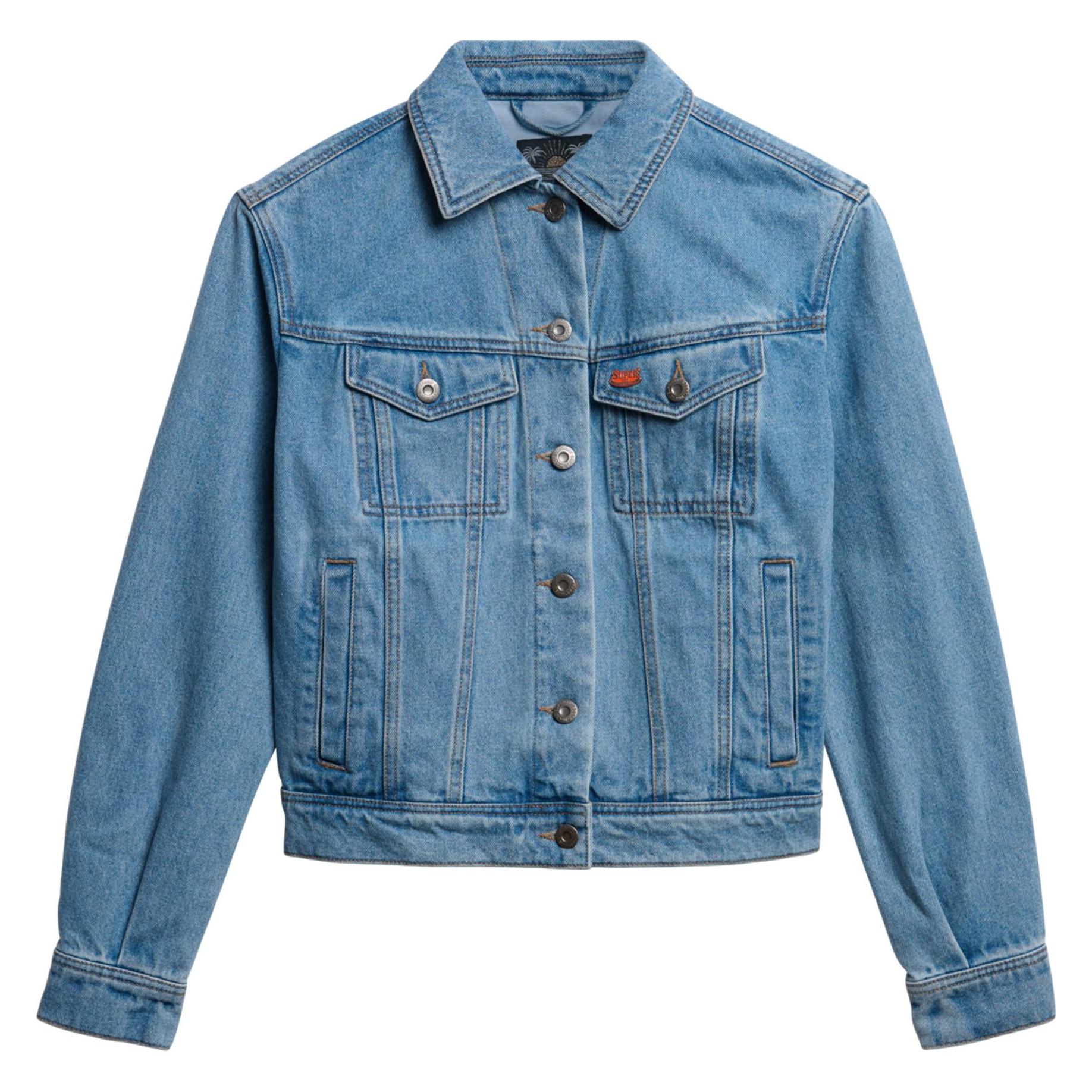 Superdry, Damen, Leichte Jacken, Verzierte Jeansjacke, Blau, (L)