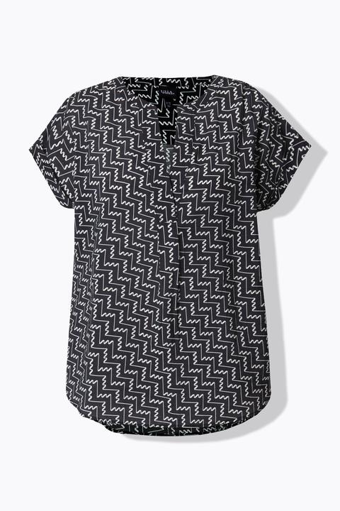Actual product image Ulla Popken Zigzag Print Cap Sleeve Blouse (60)
