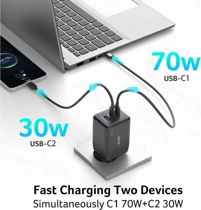 Produktbild Acer GaN charger 2x USB-C + 1x USB-A black (100 W, 3 Ports)